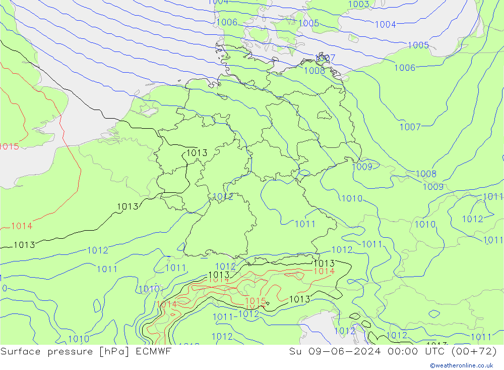 Surface pressure ECMWF Su 09.06.2024 00 UTC