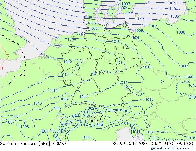 Surface pressure ECMWF Su 09.06.2024 06 UTC