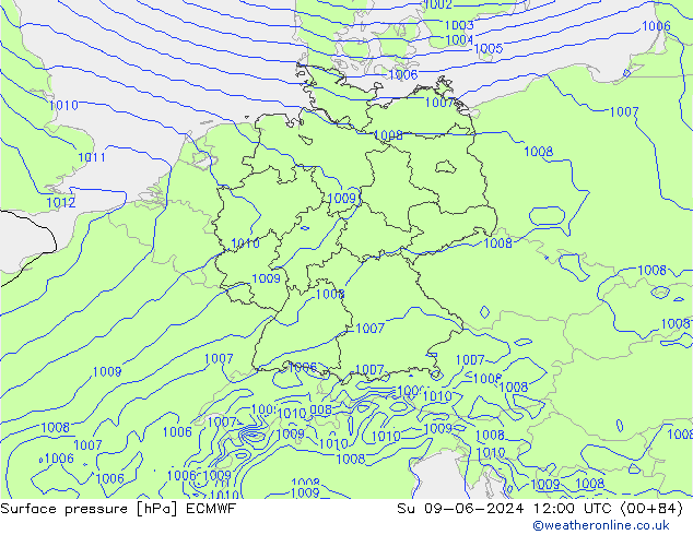 Bodendruck ECMWF So 09.06.2024 12 UTC