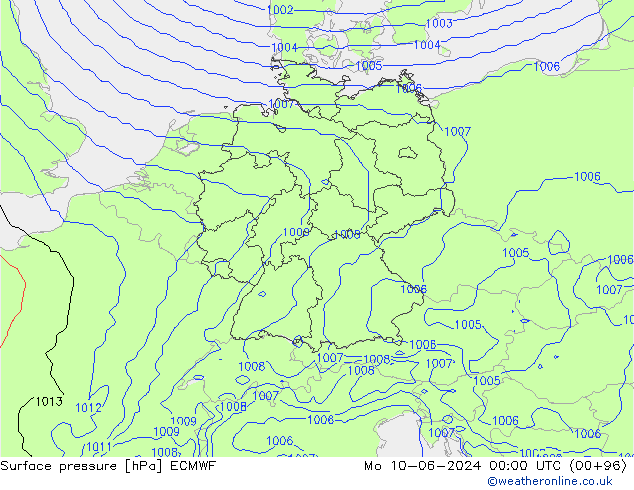 Luchtdruk (Grond) ECMWF ma 10.06.2024 00 UTC