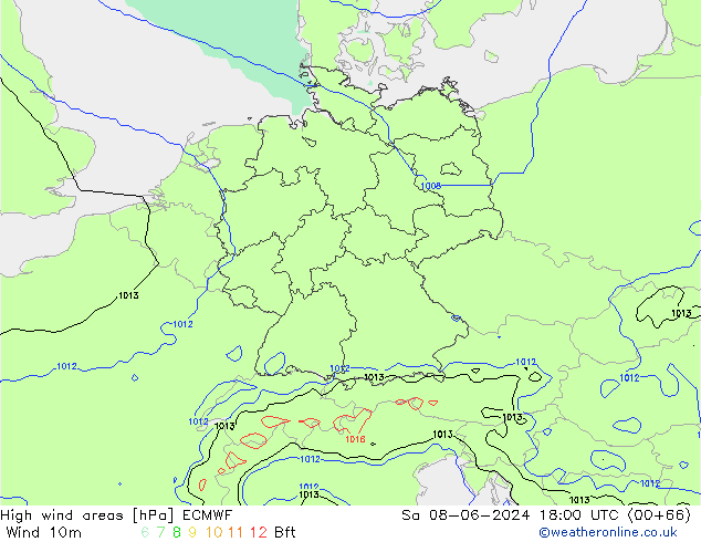 Windvelden ECMWF za 08.06.2024 18 UTC