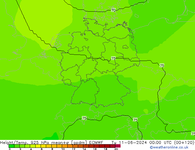 Height/Temp. 925 hPa ECMWF 星期二 11.06.2024 00 UTC