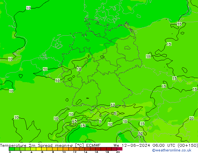 温度图 Spread ECMWF 星期三 12.06.2024 06 UTC