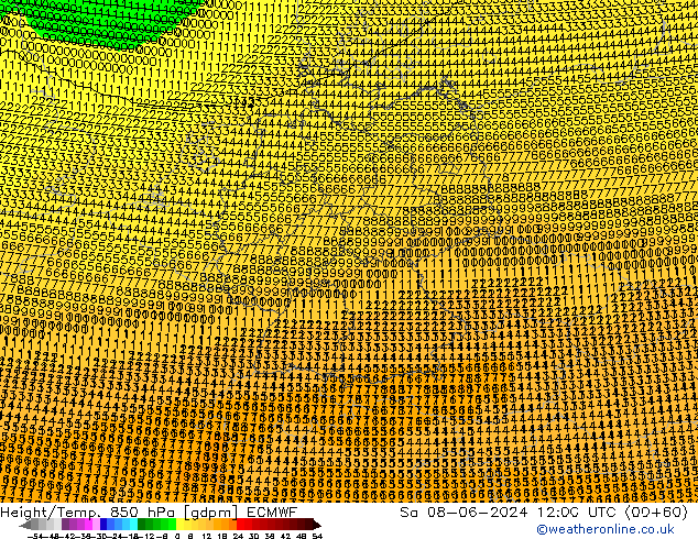 Height/Temp. 850 hPa ECMWF Sa 08.06.2024 12 UTC