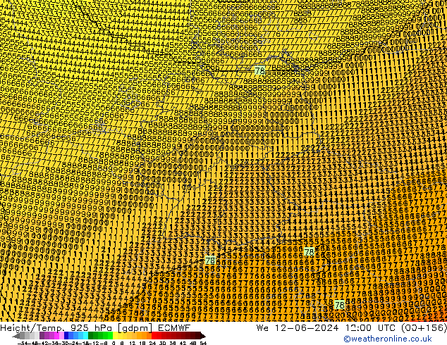 Height/Temp. 925 hPa ECMWF We 12.06.2024 12 UTC