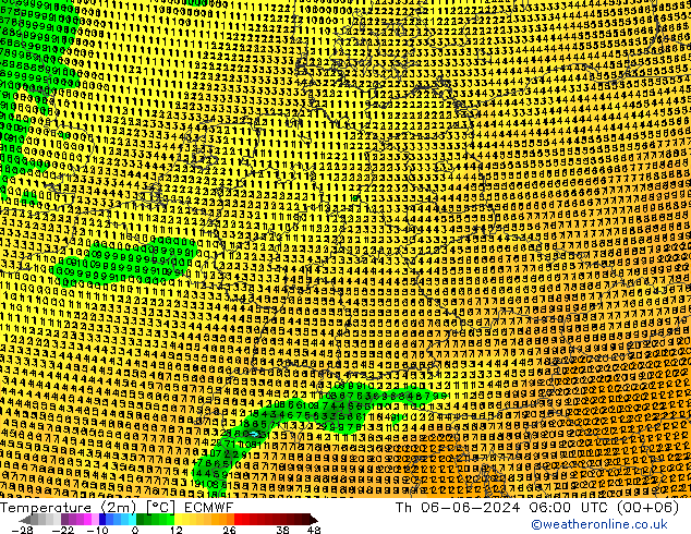 Temperature (2m) ECMWF Th 06.06.2024 06 UTC