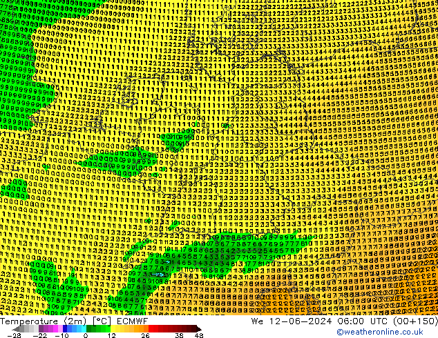 Temperature (2m) ECMWF We 12.06.2024 06 UTC