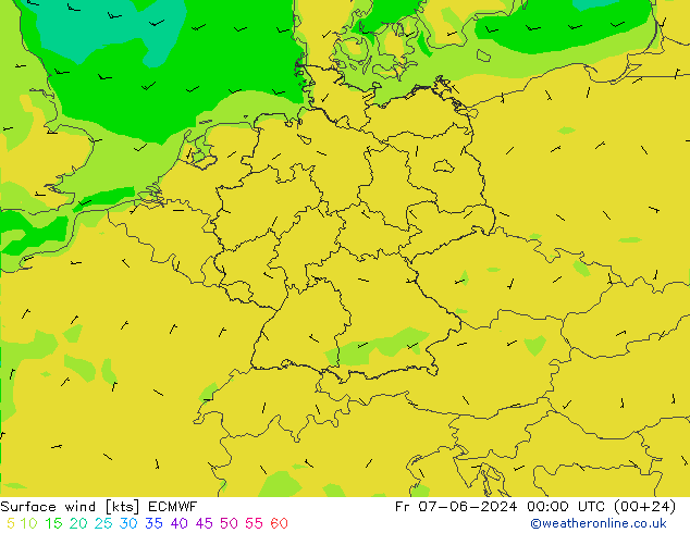 ветер 10 m ECMWF пт 07.06.2024 00 UTC