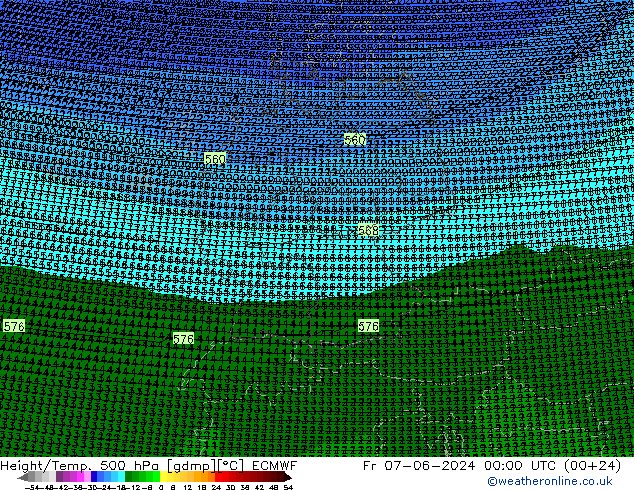 Height/Temp. 500 hPa ECMWF pt. 07.06.2024 00 UTC