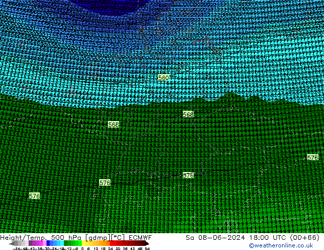 Geop./Temp. 500 hPa ECMWF sáb 08.06.2024 18 UTC