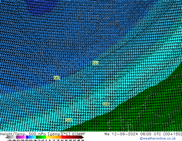 Height/Temp. 500 hPa ECMWF 星期三 12.06.2024 06 UTC