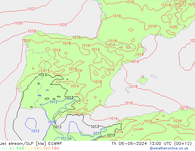 Corriente en chorro ECMWF jue 06.06.2024 12 UTC