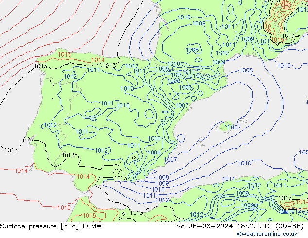 pressão do solo ECMWF Sáb 08.06.2024 18 UTC