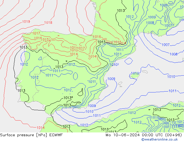 приземное давление ECMWF пн 10.06.2024 00 UTC