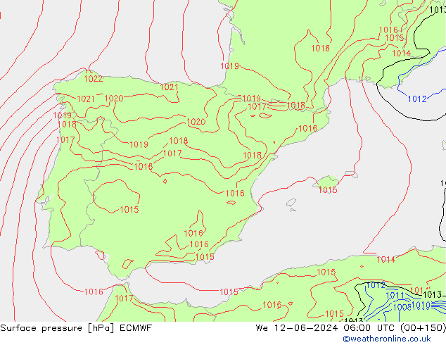 Surface pressure ECMWF We 12.06.2024 06 UTC