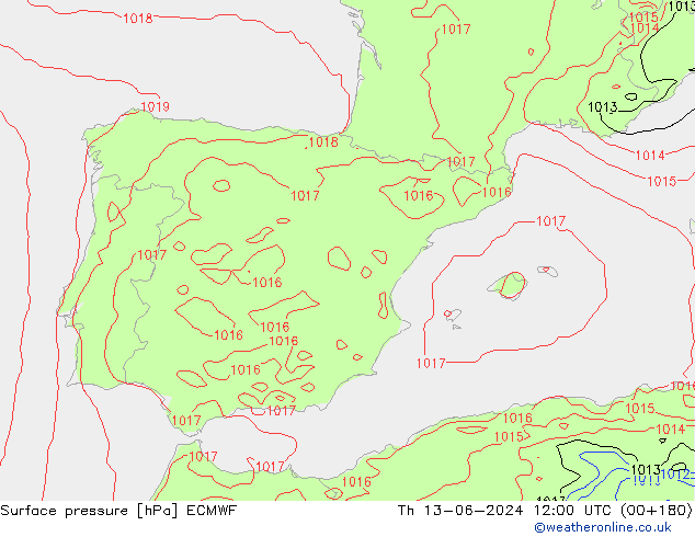 pression de l'air ECMWF jeu 13.06.2024 12 UTC