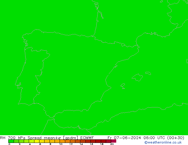 700 hPa Nispi Nem Spread ECMWF Cu 07.06.2024 06 UTC