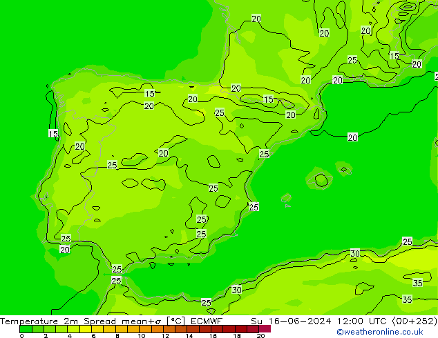 Temperature 2m Spread ECMWF Ne 16.06.2024 12 UTC