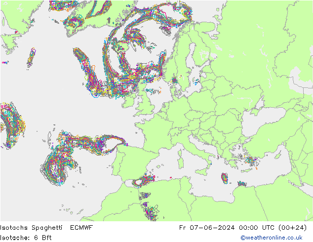 Eşrüzgar Hızları Spaghetti ECMWF Cu 07.06.2024 00 UTC