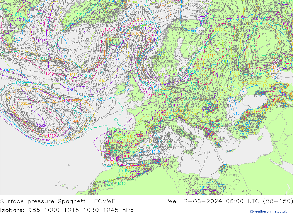 Luchtdruk op zeeniveau Spaghetti ECMWF wo 12.06.2024 06 UTC