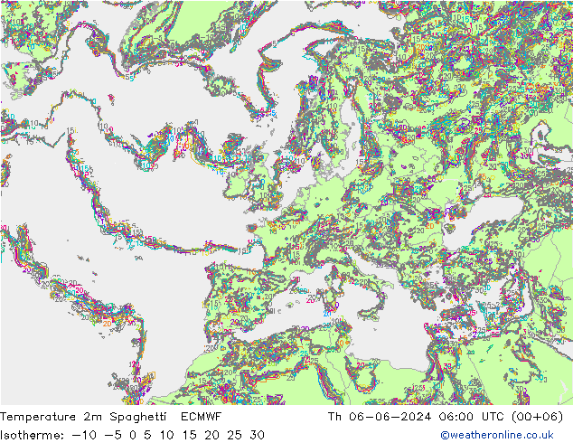 Temperatuurkaart Spaghetti ECMWF do 06.06.2024 06 UTC