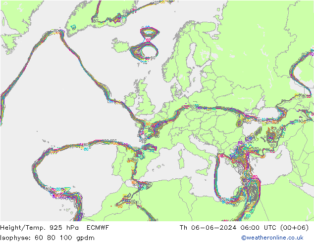 Hoogte/Temp. 925 hPa ECMWF do 06.06.2024 06 UTC