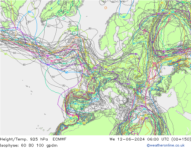 Height/Temp. 925 hPa ECMWF We 12.06.2024 06 UTC