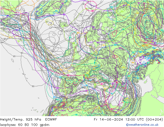 Height/Temp. 925 hPa ECMWF Fr 14.06.2024 12 UTC