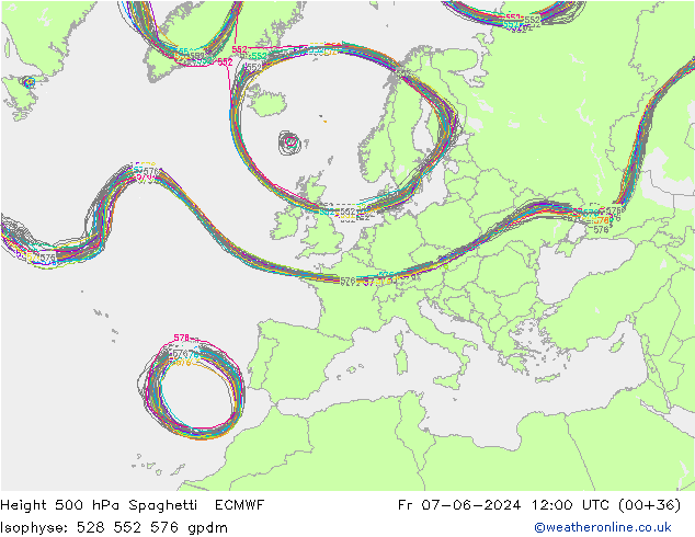 Height 500 hPa Spaghetti ECMWF Fr 07.06.2024 12 UTC