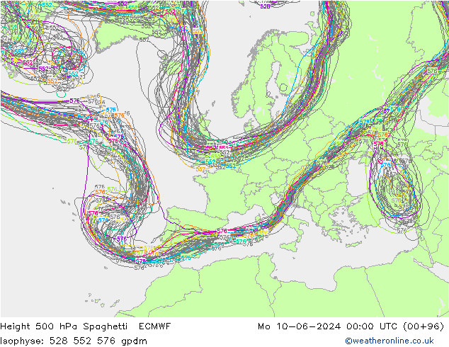 Geop. 500 hPa Spaghetti ECMWF lun 10.06.2024 00 UTC