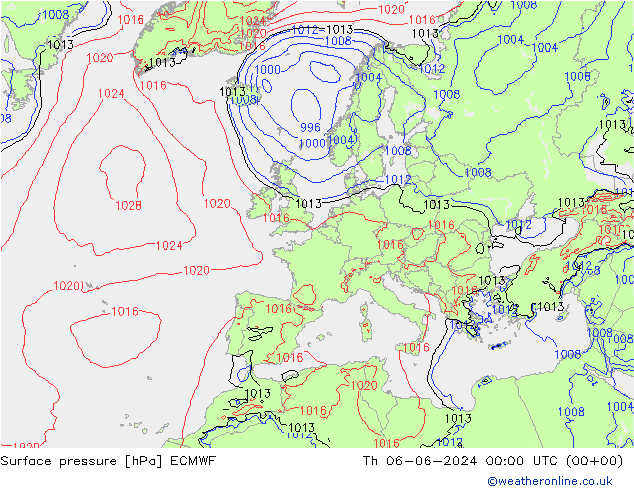 地面气压 ECMWF 星期四 06.06.2024 00 UTC