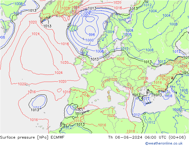 Presión superficial ECMWF jue 06.06.2024 06 UTC