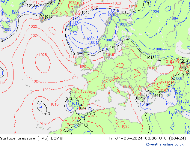 地面气压 ECMWF 星期五 07.06.2024 00 UTC