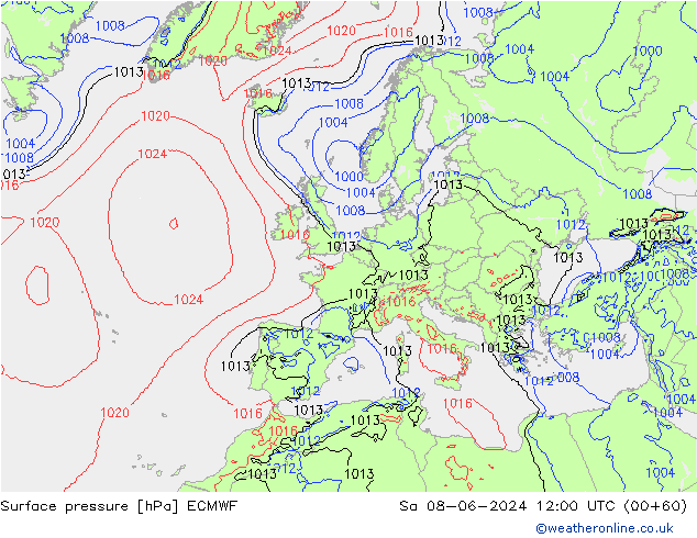 ciśnienie ECMWF so. 08.06.2024 12 UTC
