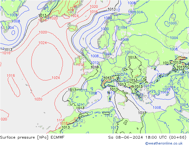 pressão do solo ECMWF Sáb 08.06.2024 18 UTC