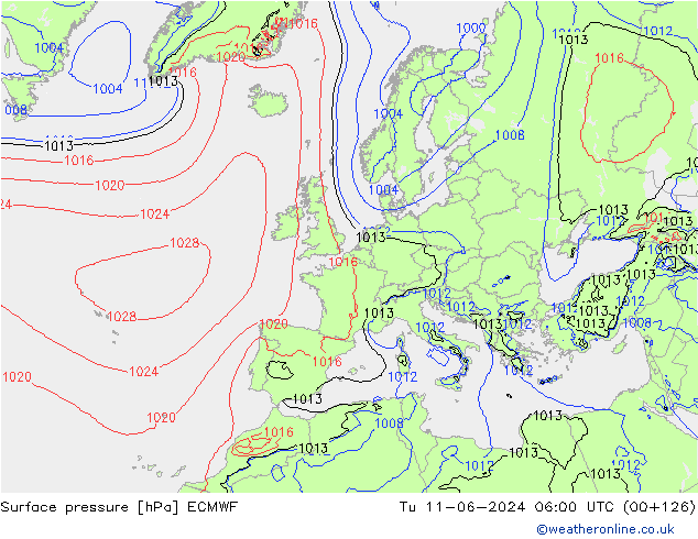 Surface pressure ECMWF Tu 11.06.2024 06 UTC