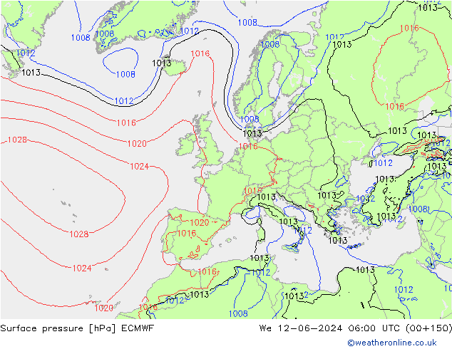 Luchtdruk (Grond) ECMWF wo 12.06.2024 06 UTC