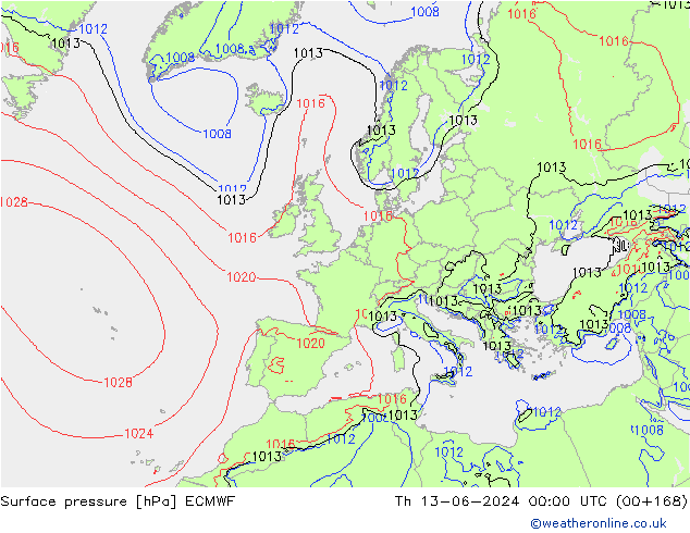 Yer basıncı ECMWF Per 13.06.2024 00 UTC