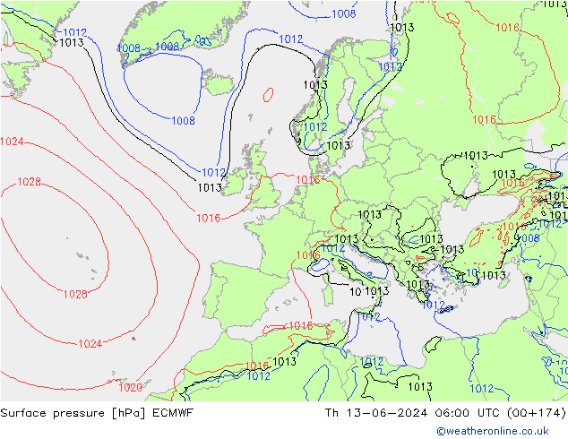 ciśnienie ECMWF czw. 13.06.2024 06 UTC