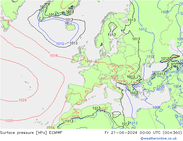 Surface pressure ECMWF Fr 21.06.2024 00 UTC