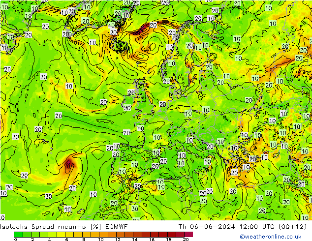 Isotachs Spread ECMWF Čt 06.06.2024 12 UTC