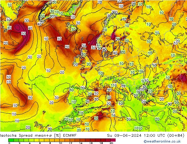 Isotachen Spread ECMWF So 09.06.2024 12 UTC