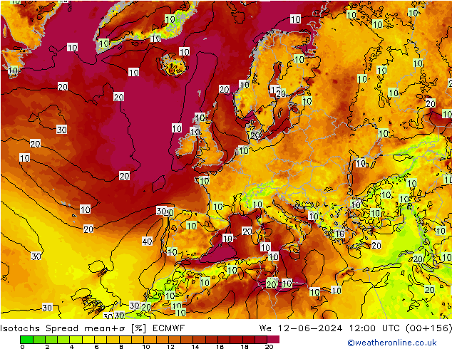 Isotachs Spread ECMWF mer 12.06.2024 12 UTC