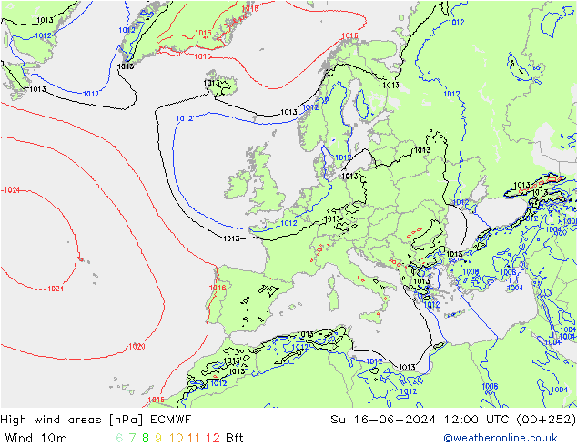 High wind areas ECMWF dom 16.06.2024 12 UTC