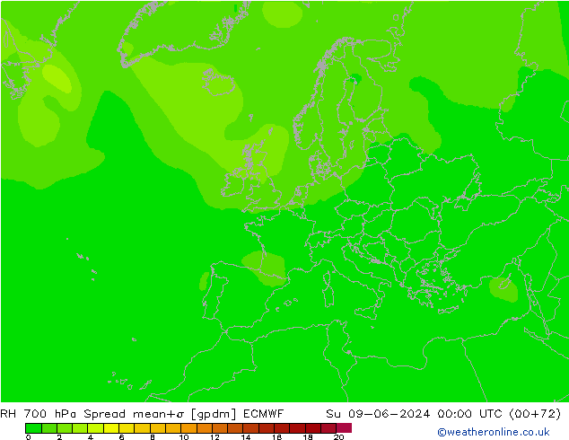 RH 700 hPa Spread ECMWF Su 09.06.2024 00 UTC