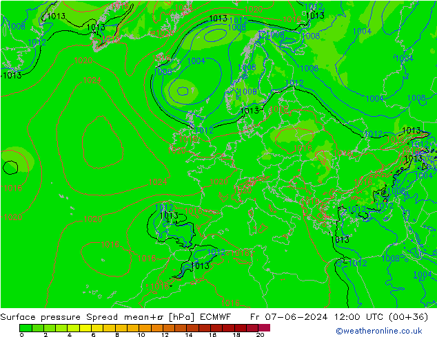 Bodendruck Spread ECMWF Fr 07.06.2024 12 UTC