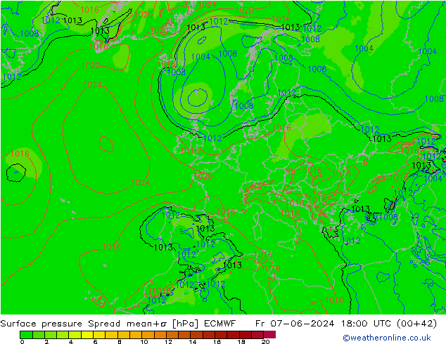 Bodendruck Spread ECMWF Fr 07.06.2024 18 UTC