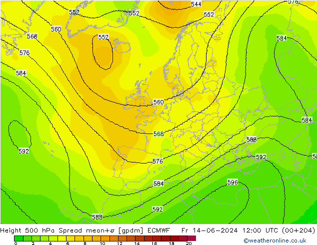 Height 500 hPa Spread ECMWF Sex 14.06.2024 12 UTC