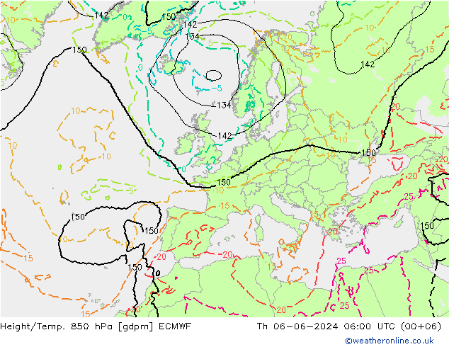 Height/Temp. 850 hPa ECMWF gio 06.06.2024 06 UTC