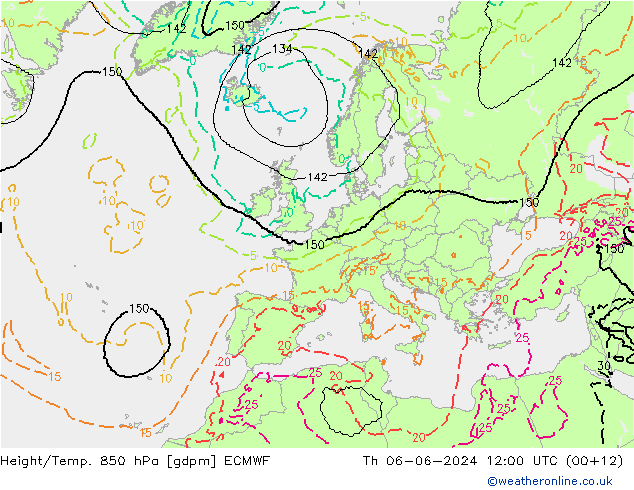 Yükseklik/Sıc. 850 hPa ECMWF Per 06.06.2024 12 UTC